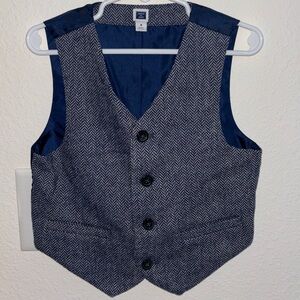 Janie and Jack | Navy Blue Wool-Blend Herringbone Suit Vest  | Size 4 excellent
